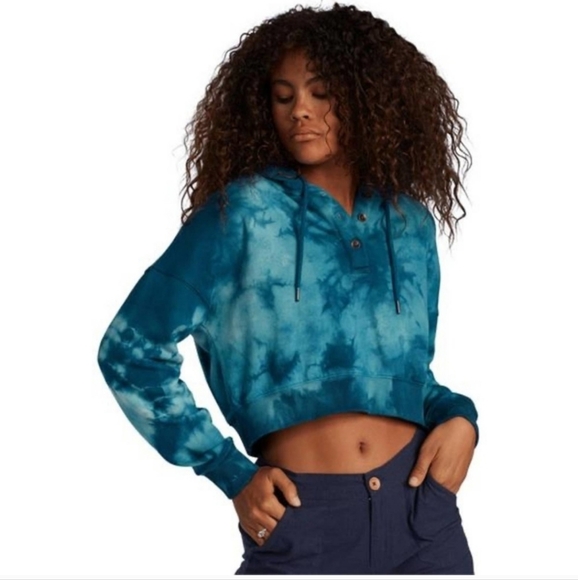 Blue New Roxy Tie Dye Hooded Cropped Sweater - Picture 1 of 8